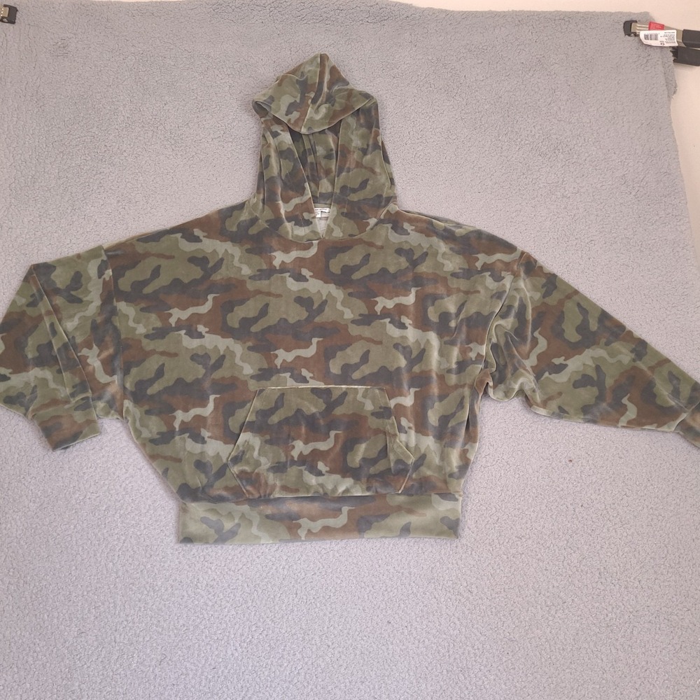 American Eagle Sweater Womens Small Cropped Hoodie Camo Velour Velvet Super Soft